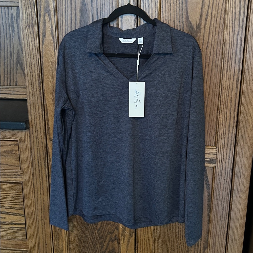 NWT Lady Hagen Missy long sleeve golf polo space dye blue XL‎